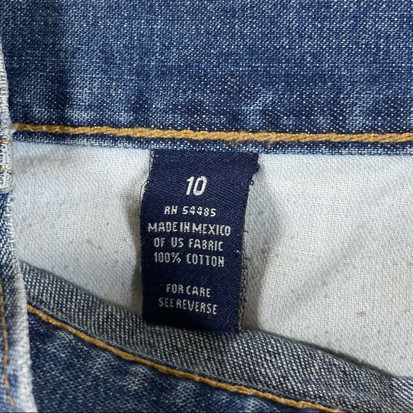 American Eagle y2k Denim Blue Jean Mini Skirt Size 10 Raw Hem Medium Wash - Picture 3 of 6